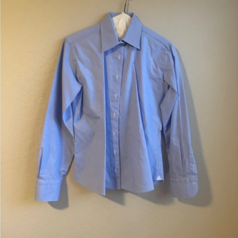FInamore 1925 AUTHENTIC Tailored Blue Dress Shirt with Pointed Collar. Size 44